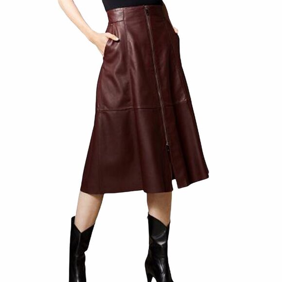 Karen Millen Leather Front Zip Up Midi Skirt NWT - Picture 1 of 10